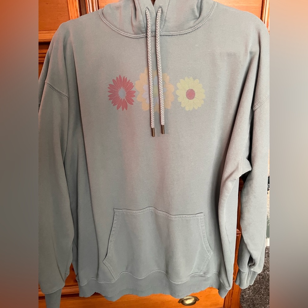 American Eagle Outfitters Gray Hoodie with Floral Accents